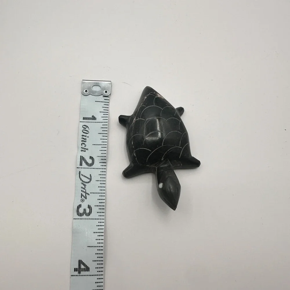 Vintage 90s Black Turtle Figurine Inlay Eyes Hand Carved‎ Home Decor Accessories
